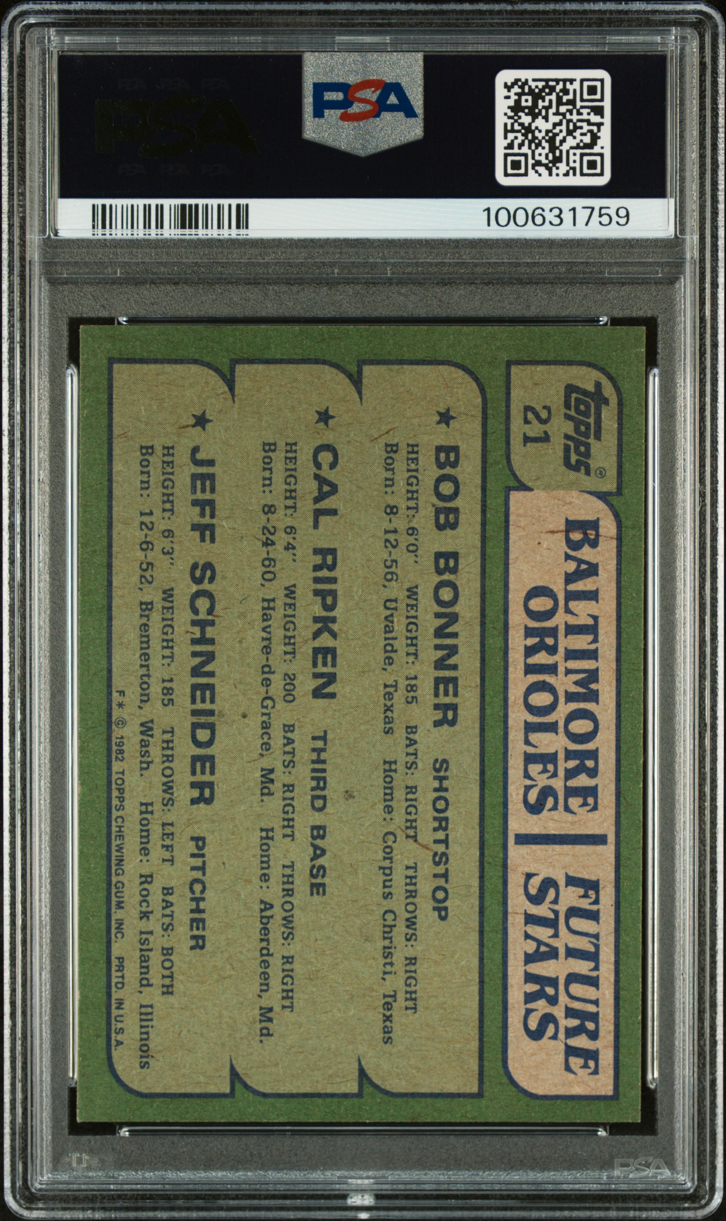 1982 Topps Orioles Future Stars #21 (Bonner/Ripken/Schneider) Nm 7 back