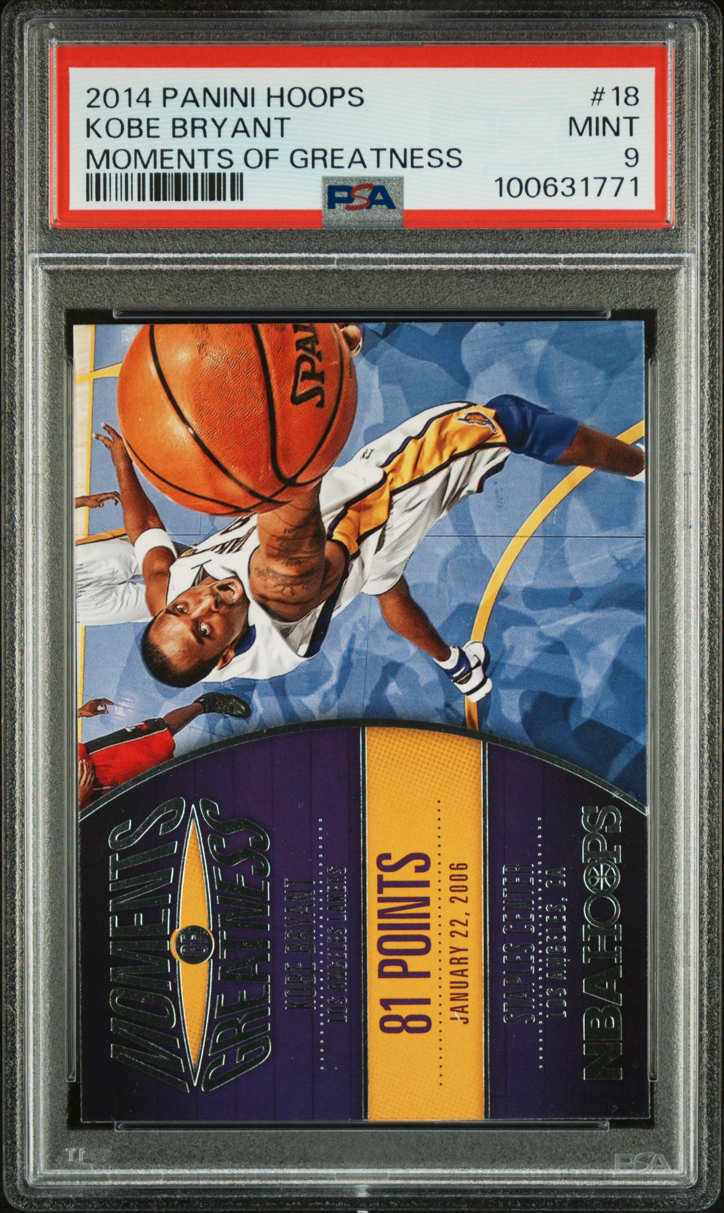 2014 Panini Hoops Moments Of Greatness Kobe Bryant #18 (Moments Of Greatness) Mint 9 front