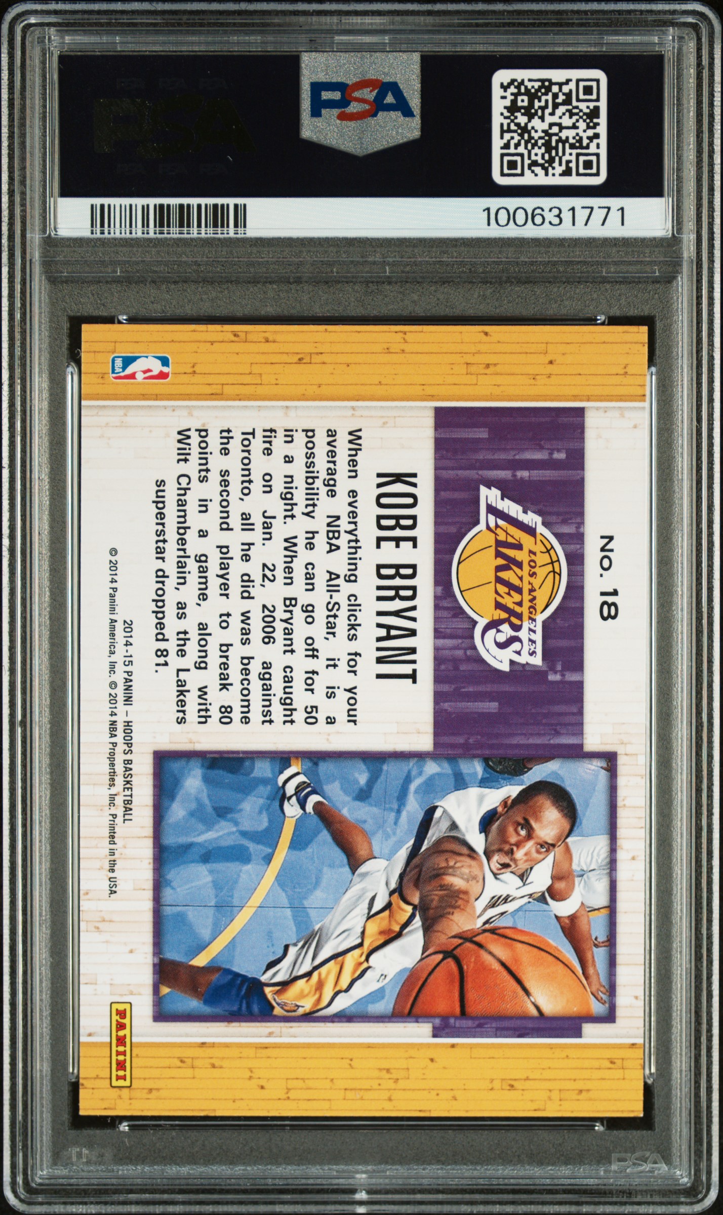 2014 Panini Hoops Moments Of Greatness Kobe Bryant #18 (Moments Of Greatness) Mint 9 back