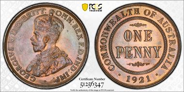1921 1D Indian obverse MS65RB