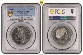 2000 50C Millennium Incuse Flag AU58