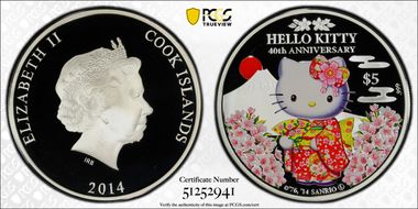 2014 $5 Hello Kitty 40th Ann. Colorized PR70DCAM