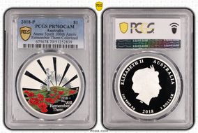 2018-P $1 Anzac Spirit 100th Anniv. Remember Them Colorized PR70DCAM