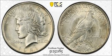 1921 $1 High Relief, Peace MS63