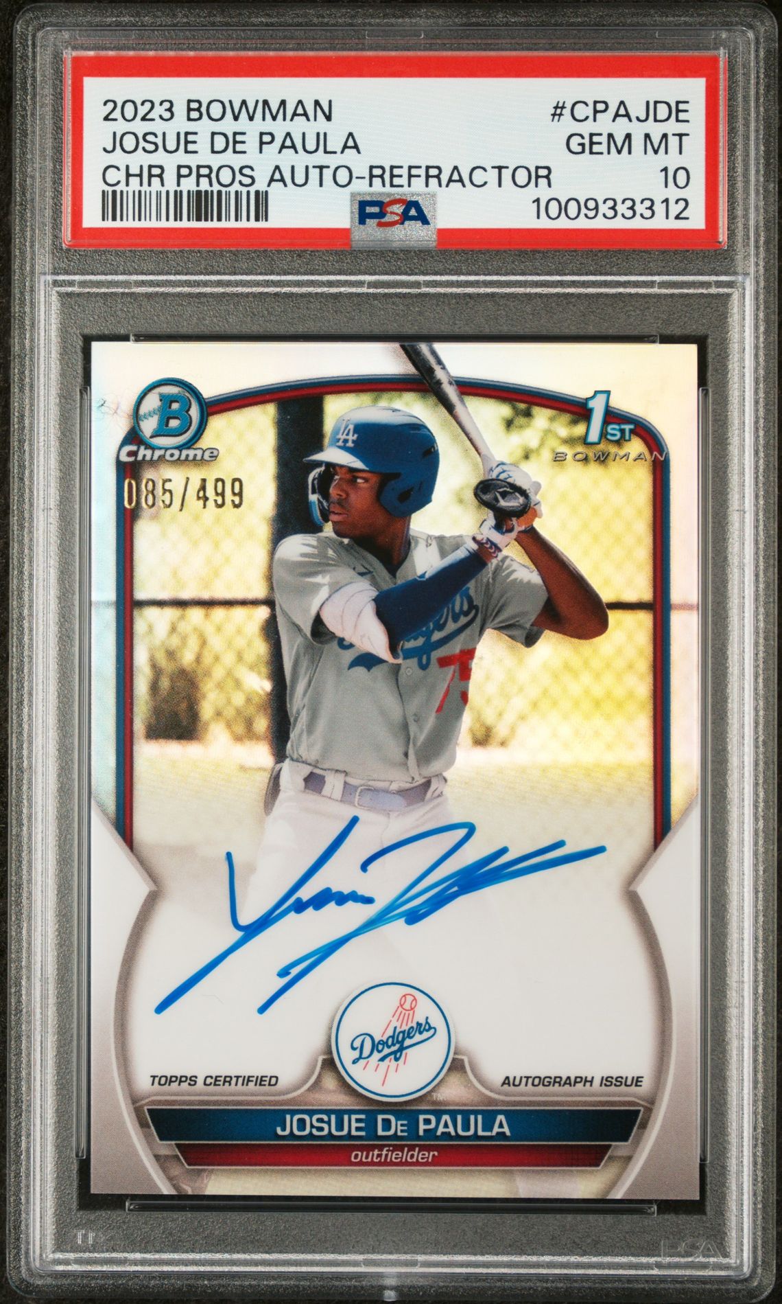 2023 Bowman BOWMAN CHROME PROSPECT AUTOGRAPHS Refractor #CPAJDE Josue De Paula front