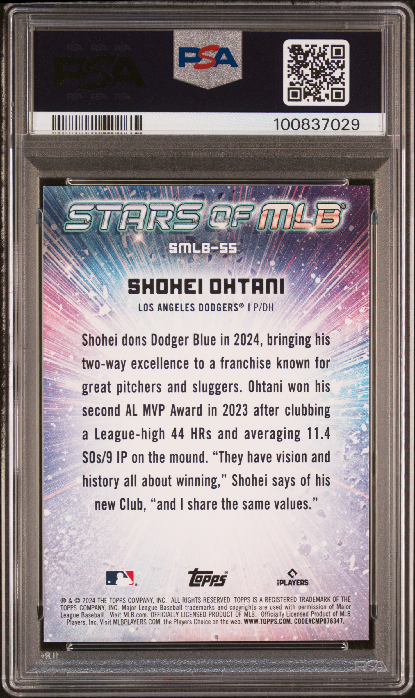 2024 Topps Stars Of Mlb Shohei Ohtani #Smlb55 (Series 2) Gem Mt 10 back