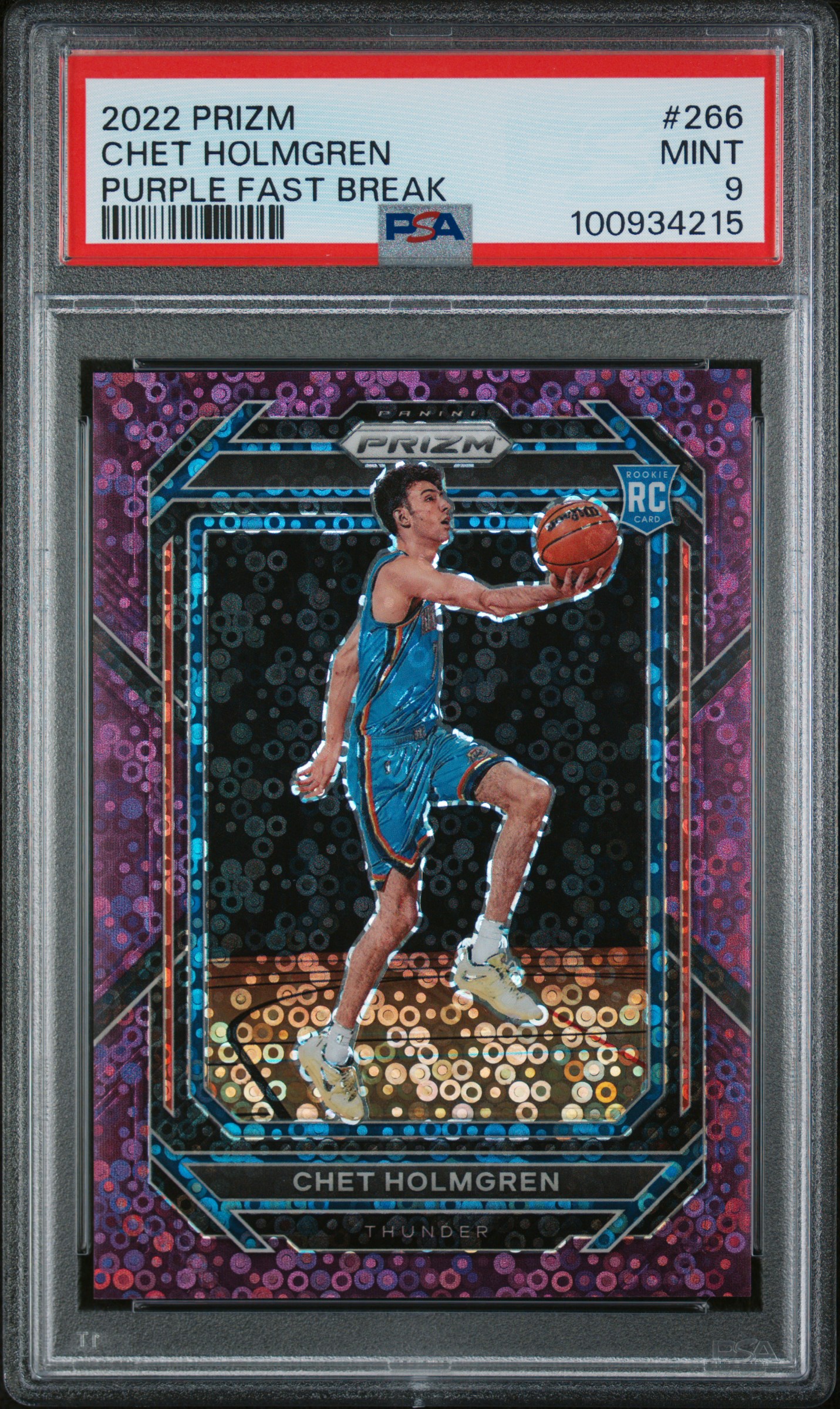 2022 Panini Prizm Chet Holmgren #266 (Purple Fast Break) Mint 9 front