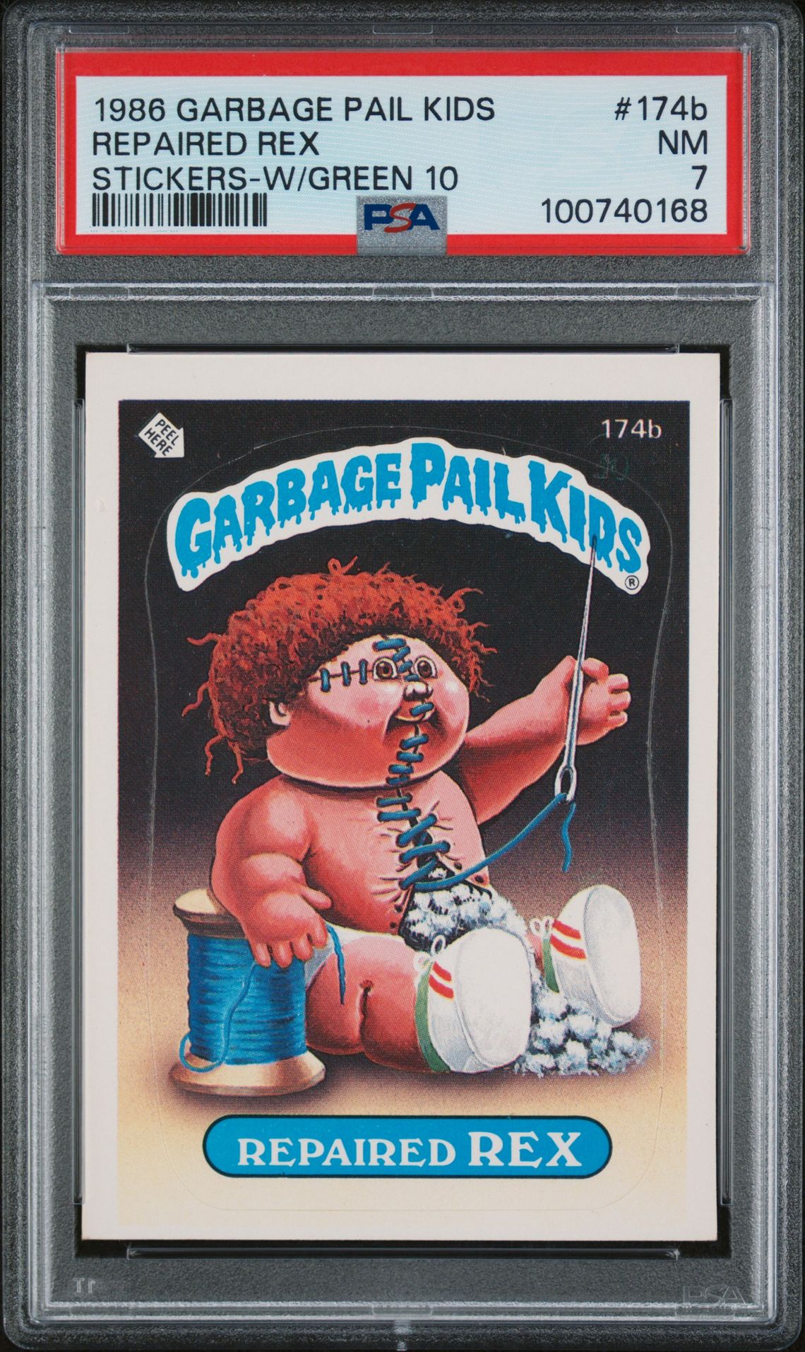 1986 Topps GARBAGE PAIL KIDS STICKERS STICKERS-W/GREEN 10 #174B Repaired Rex front
