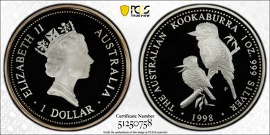 1998-P $1 Kookaburra Ag PR70DCAM