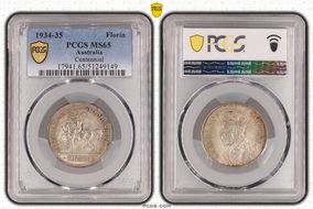 1934-35 Florin Centennial KM-33  Ag MS65