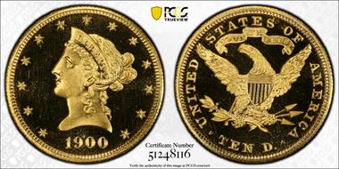 1900 $10 PR65DCAM