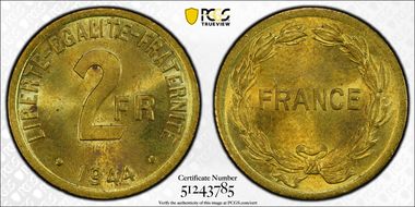 1944 2 Fr Gad-537 F-271 FRANCE MS63
