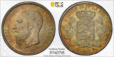 1868 5 Fr Sm. Head Pos. A KM-24  Ag MS63