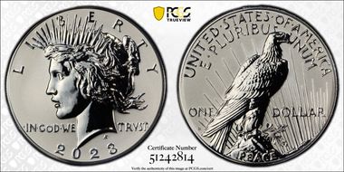 2023-S $1 Peace Dollar Rev PR Two-Coin Reverse Proof Set PR70