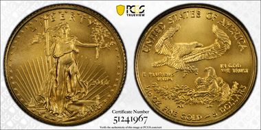 2016 $5 Gold Eagle 30th Anniversary MS70