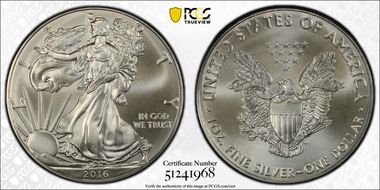 2016 $1 Silver Eagle  30th Anniversary MS69