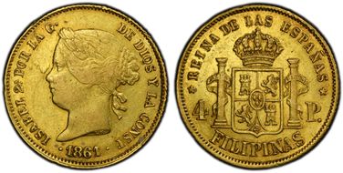 1861 4 Peso KM-144 Au XF45