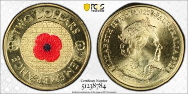 2023 $2 35th Ann $2 Coin Set Colorized Remembrance Red Poppy MS68