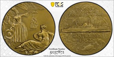 1952 Medal SS Antilles Maiden Voyage AE MS64