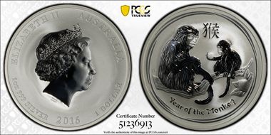2016-P $1 Year of the Monkey Ag MS69
