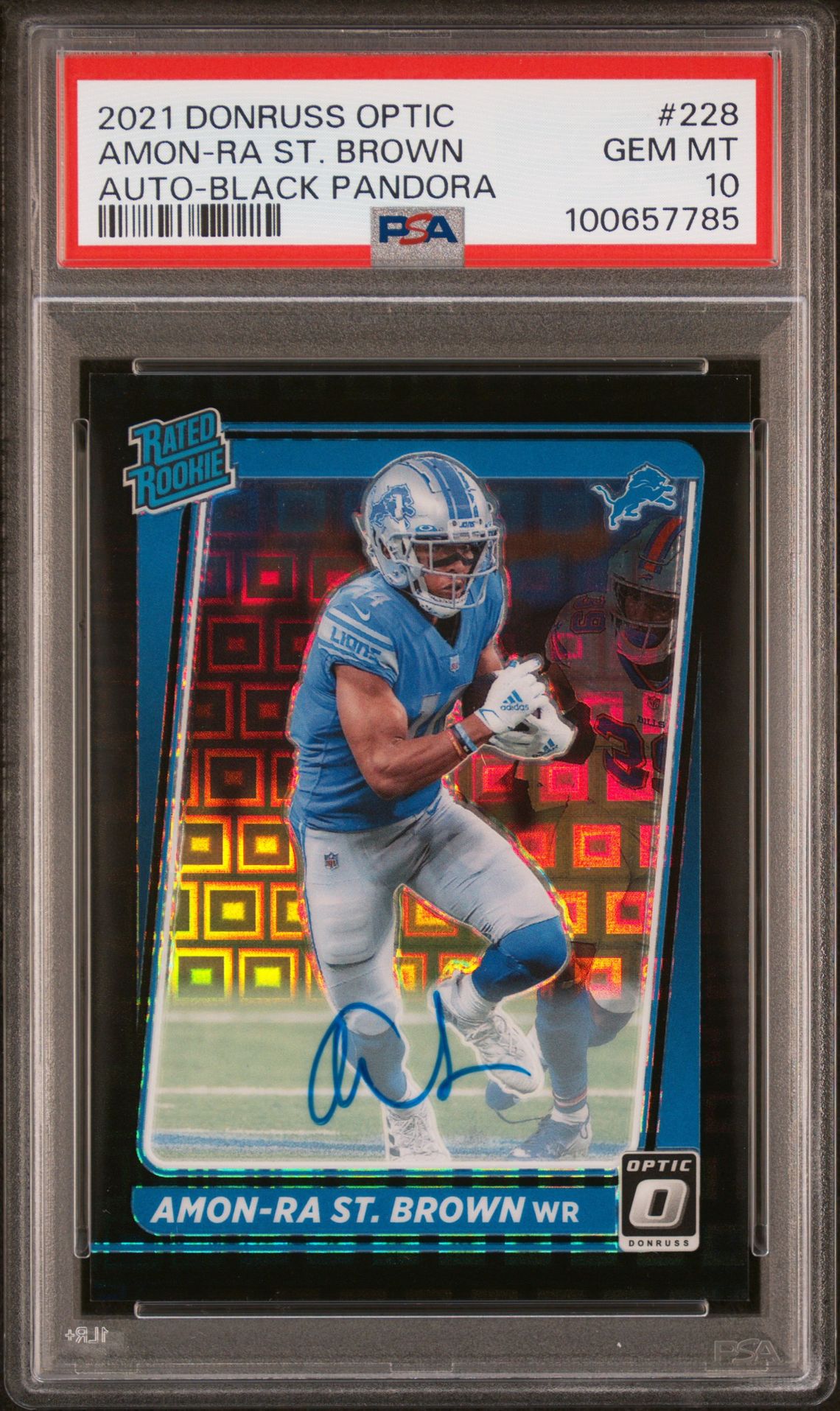 2021 Panini PANINI DONRUSS OPTIC AUTO-BLACK PANDORA #228 Amon-Ra St. Brown front