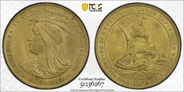 1907 SC$1 HK-347 Gilt Jamestown Tercentennial Expo MS64