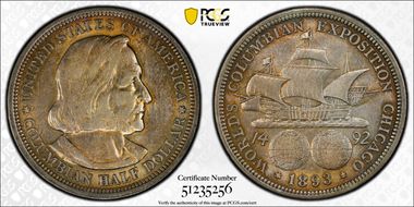 1893 50C Columbian AU53