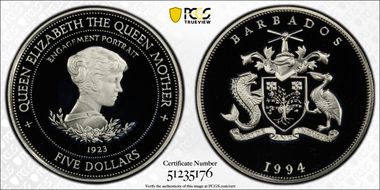 1994 $5 Engagement Portrait Queen Mother PR69DCAM