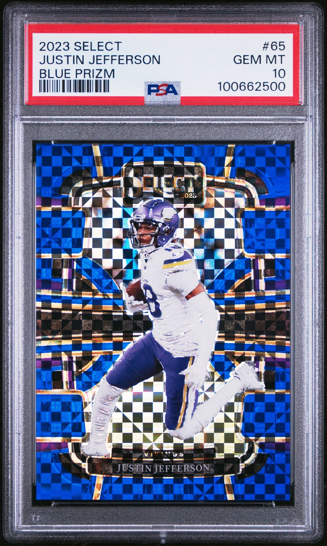 2023 Panini Select Justin Jefferson #65 (Blue Prizm) Gem Mt 10 front
