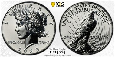 2023-S $1 Peace Dollar Rev PR Two-Coin Reverse Proof Set PR69