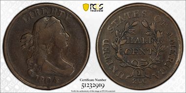 1804 1/2C Plain 4, No Stems VF20BN