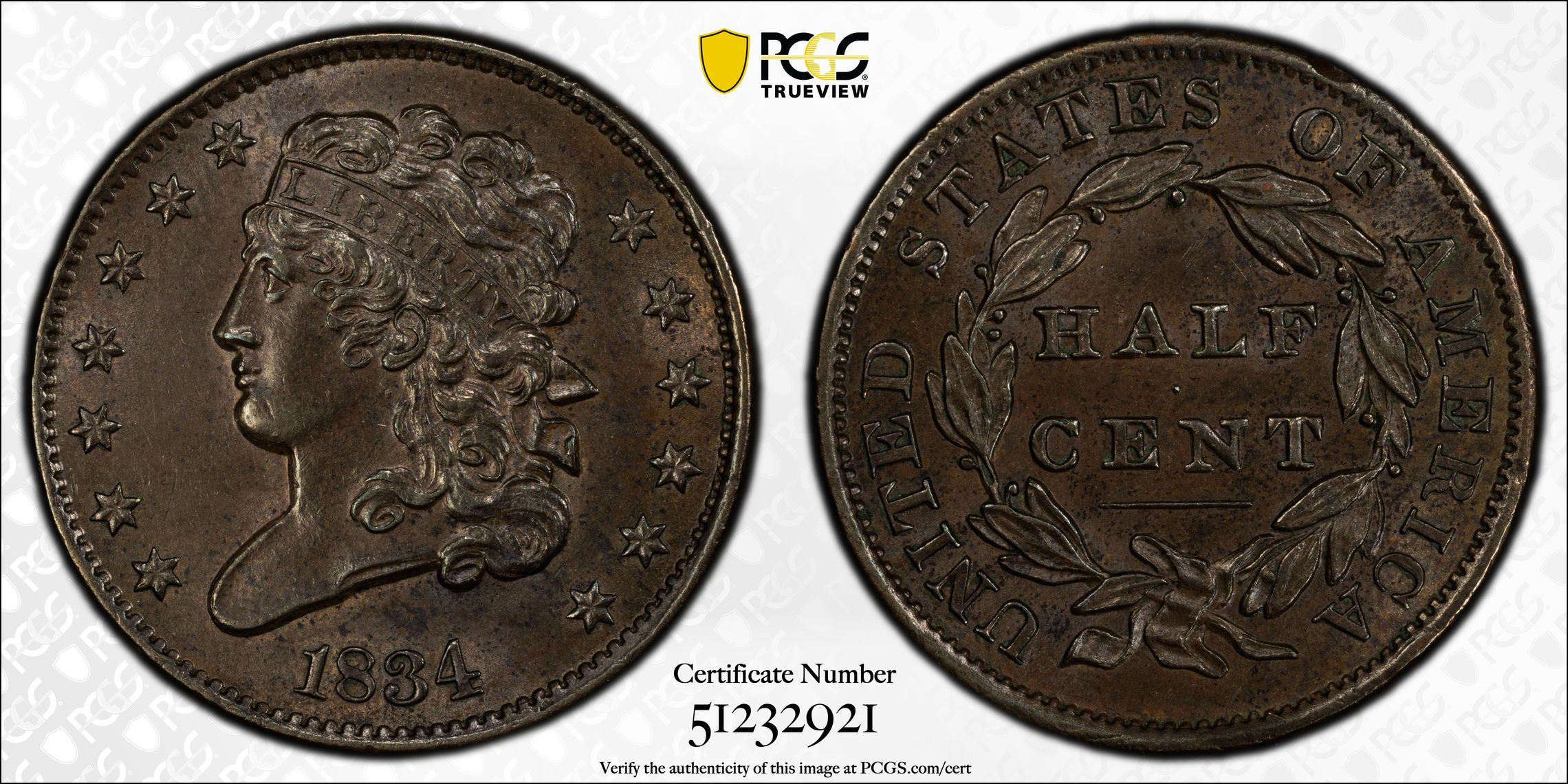 1834 P Half Cent