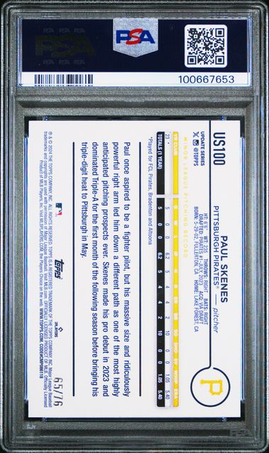 2024 Topps Update Paul Skenes #Us100 (Independence Day) Gem Mt 10 back