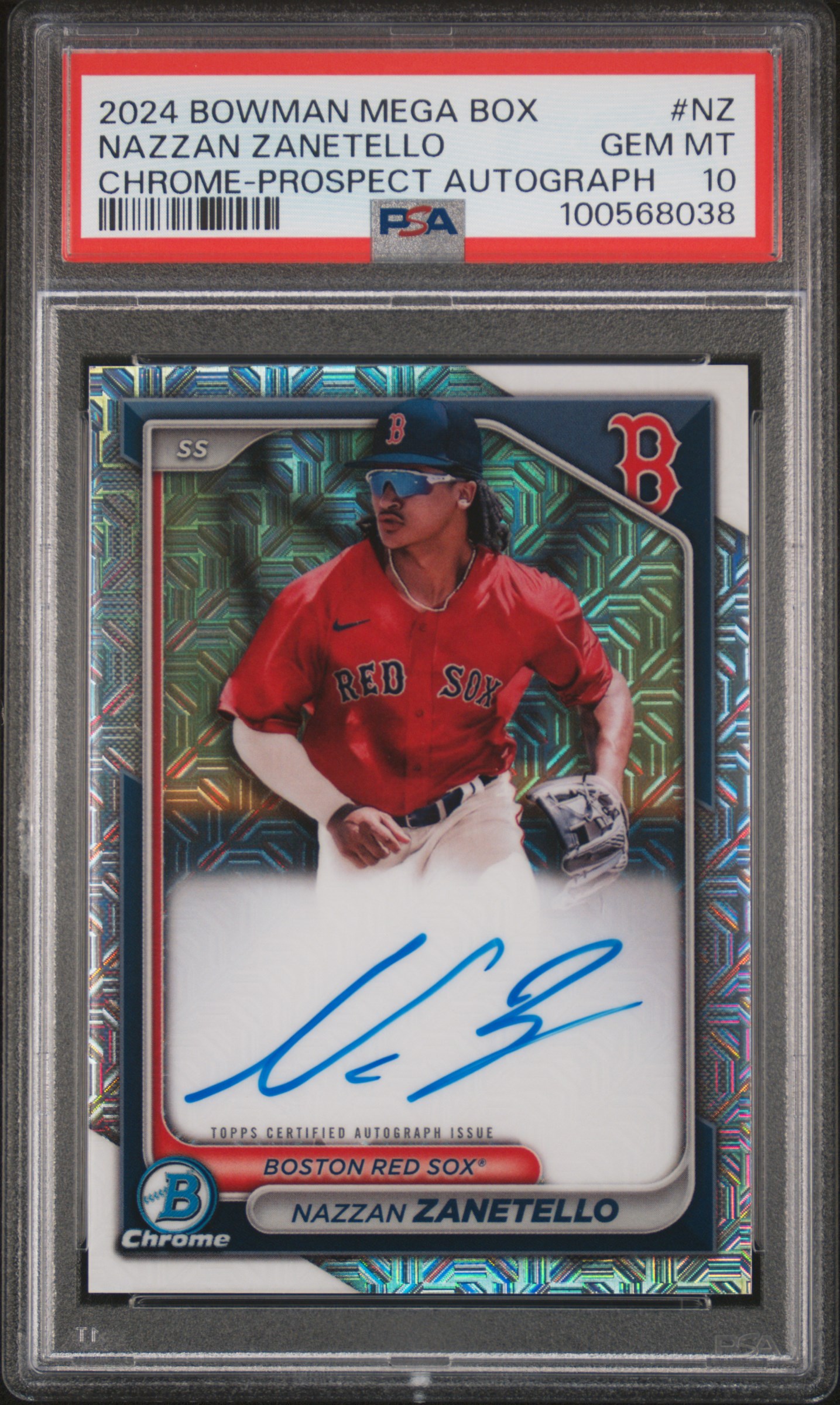 2024 Bowman Mega Box Chrome Bowman Prospect Mega Autographs Nazzan Zanetello #Nz (Chrome-Prospect Autograph) Gem Mt 10 front