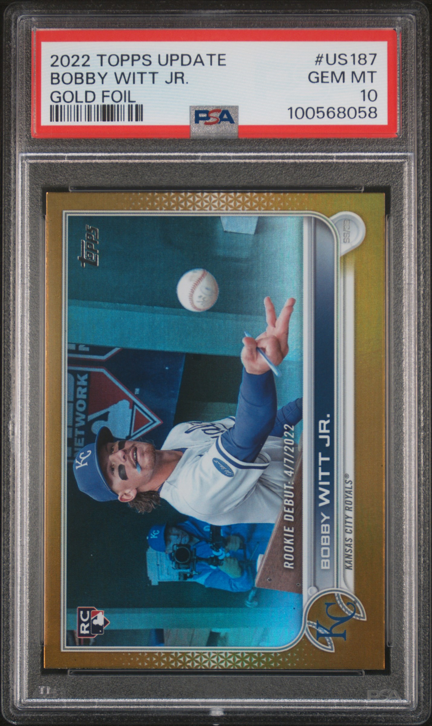 2022 Topps Update Bobby Witt Jr. #Us187 (Gold Foil) Gem Mt 10 front