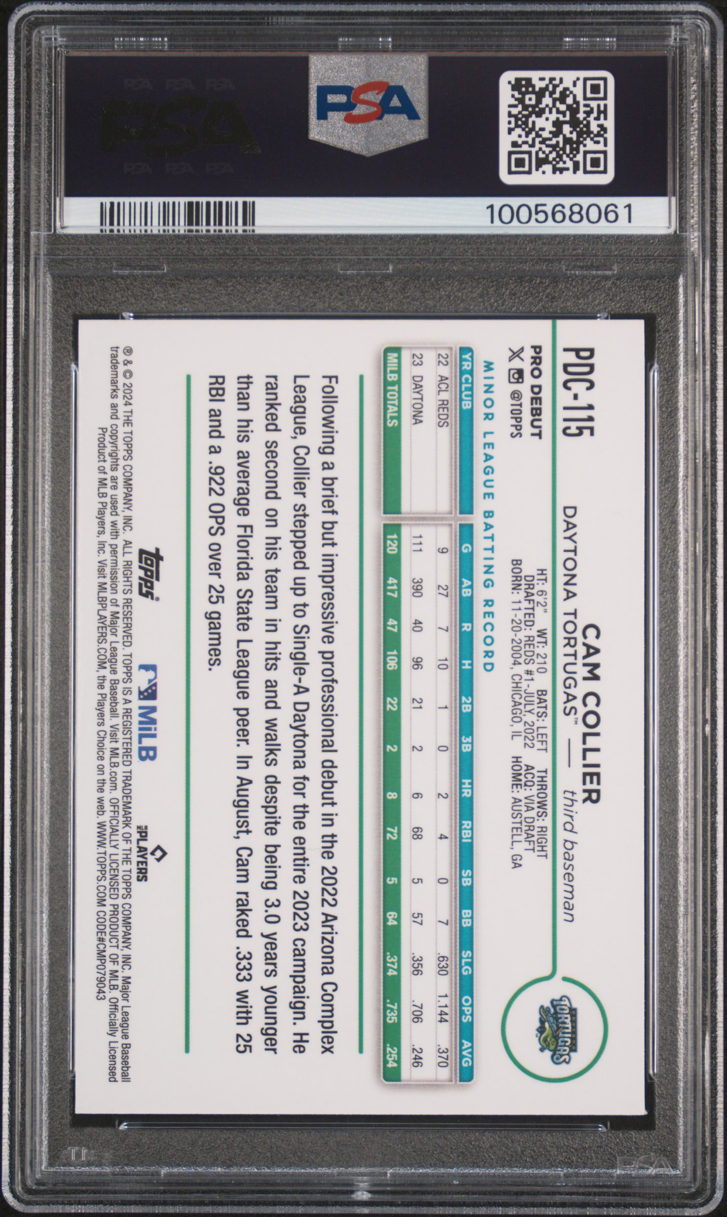 2024 Topps Pro Debut Cam Collier #Pdc115 (Chrome-Blue Refractor) Gem Mt 10 back