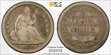 1838 10C No Drapery, Large Stars VG10