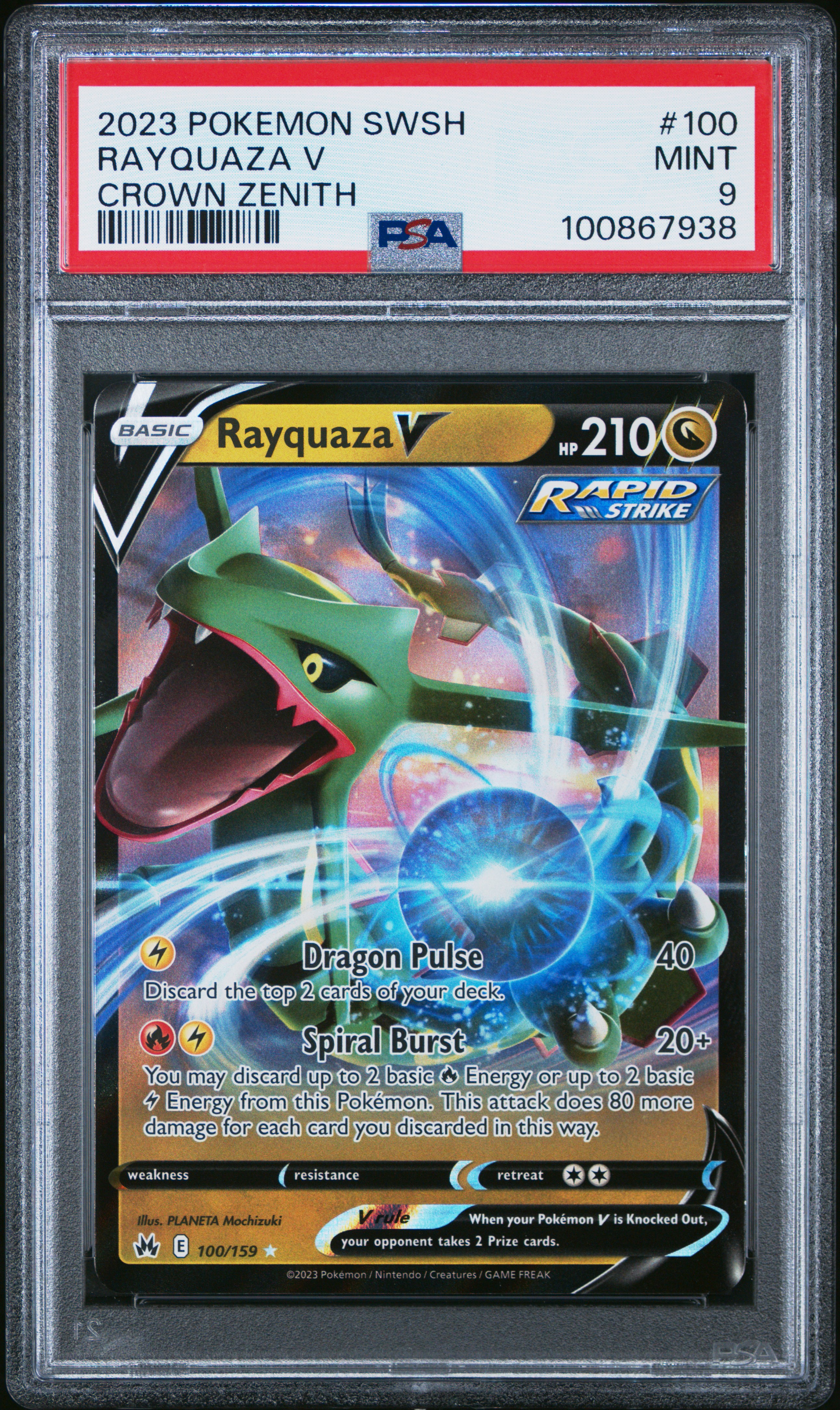 2023 Pokemon Sword And Shield Crown Zenith Rayquaza V #100 (Crown Zenith) Mint 9 front