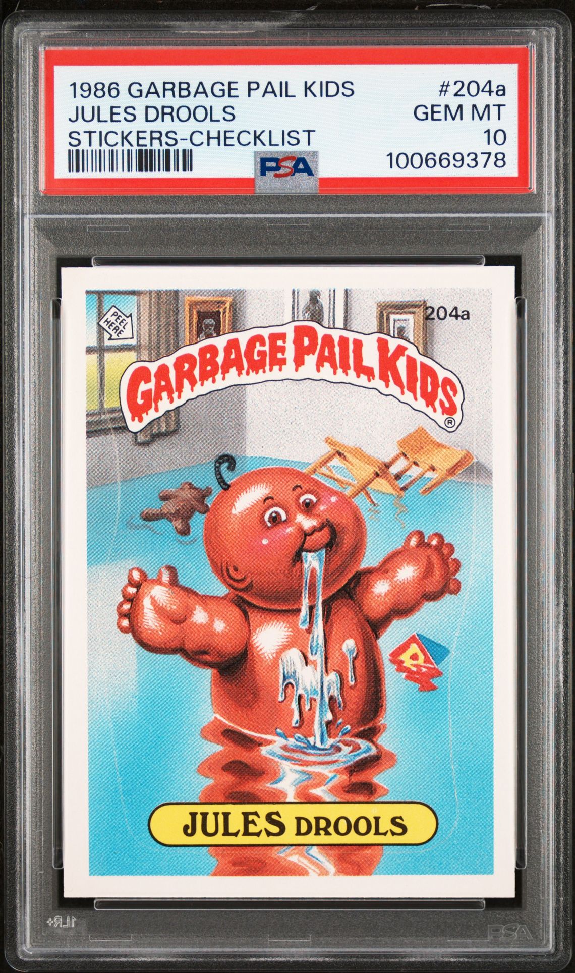1986 Topps GARBAGE PAIL KIDS STICKERS STICKERS-CHECKLIST #204A Jules Drools front