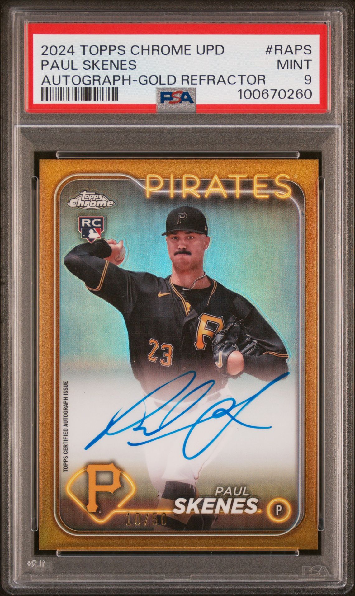 2024 Topps TOPPS CHROME UPDATE CHROME BASEBALL UPDATE SERIES AUTOGRAPHS AUTOGRAPH-GOLD REFRACTOR #RAPS Paul Skenes front