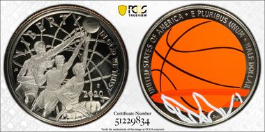 2020-S 50C Basketball Hall of Fame 1st Official Colorized U.S. Coins PR70DCAM