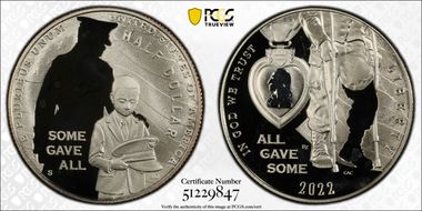 2022-S 50C National Purple Heart Hall of Honor PR68DCAM