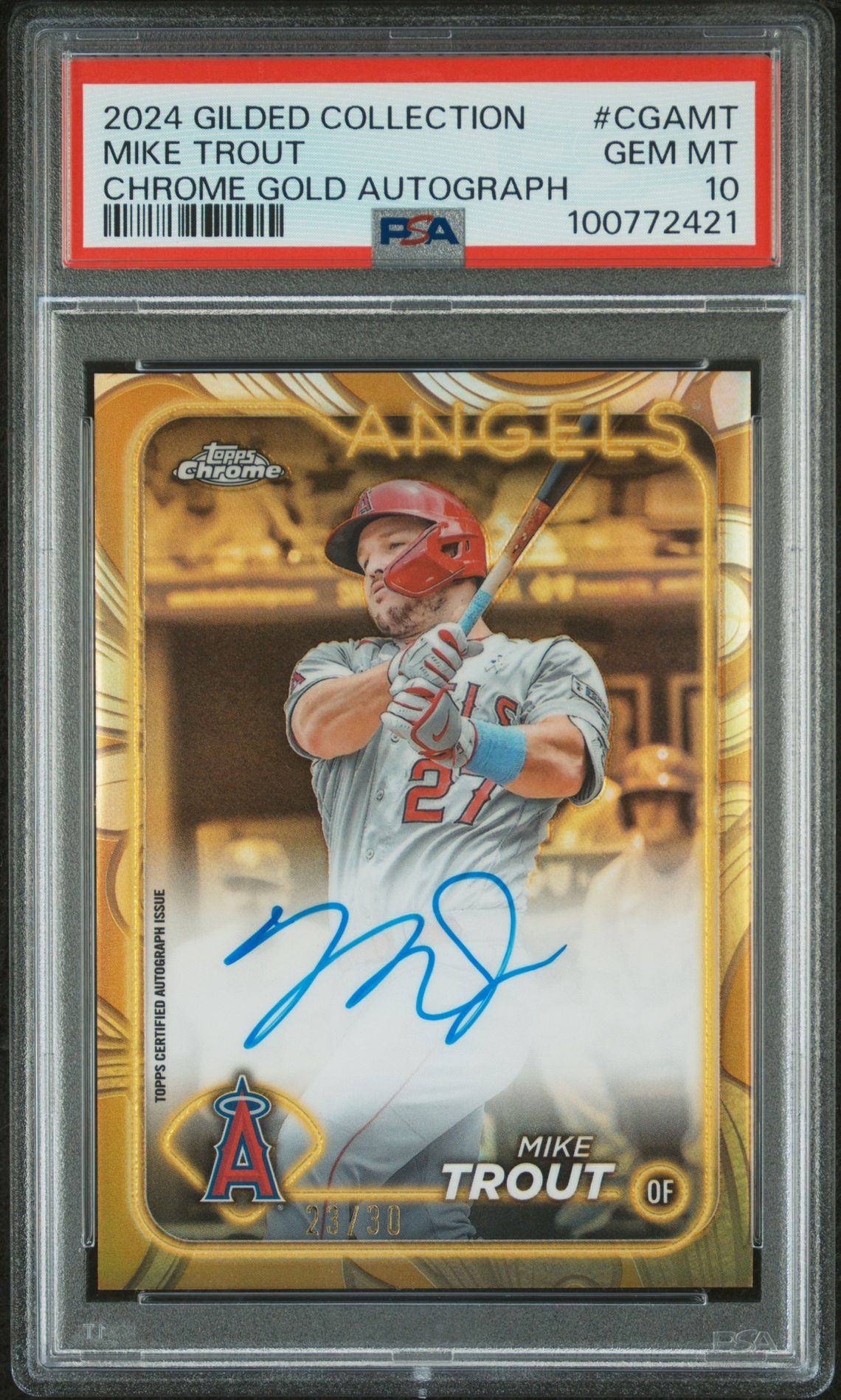 2024 Topps TOPPS GILDED COLLECTION TOPPS CHROME GOLD AUTOGRAPHS #CGAMT Mike Trout front