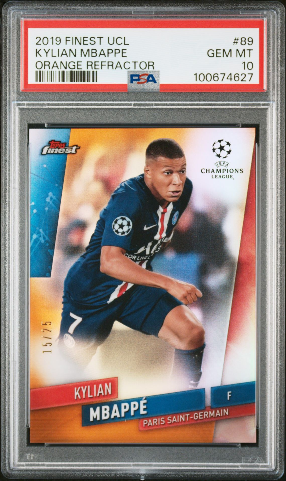 2019 Finest FINEST UEFA CHAMPIONS LEAGUE ORANGE REFRACTOR #89 Kylian Mbappe front