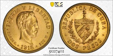 1915 2 Peso KM-17  Au MS63