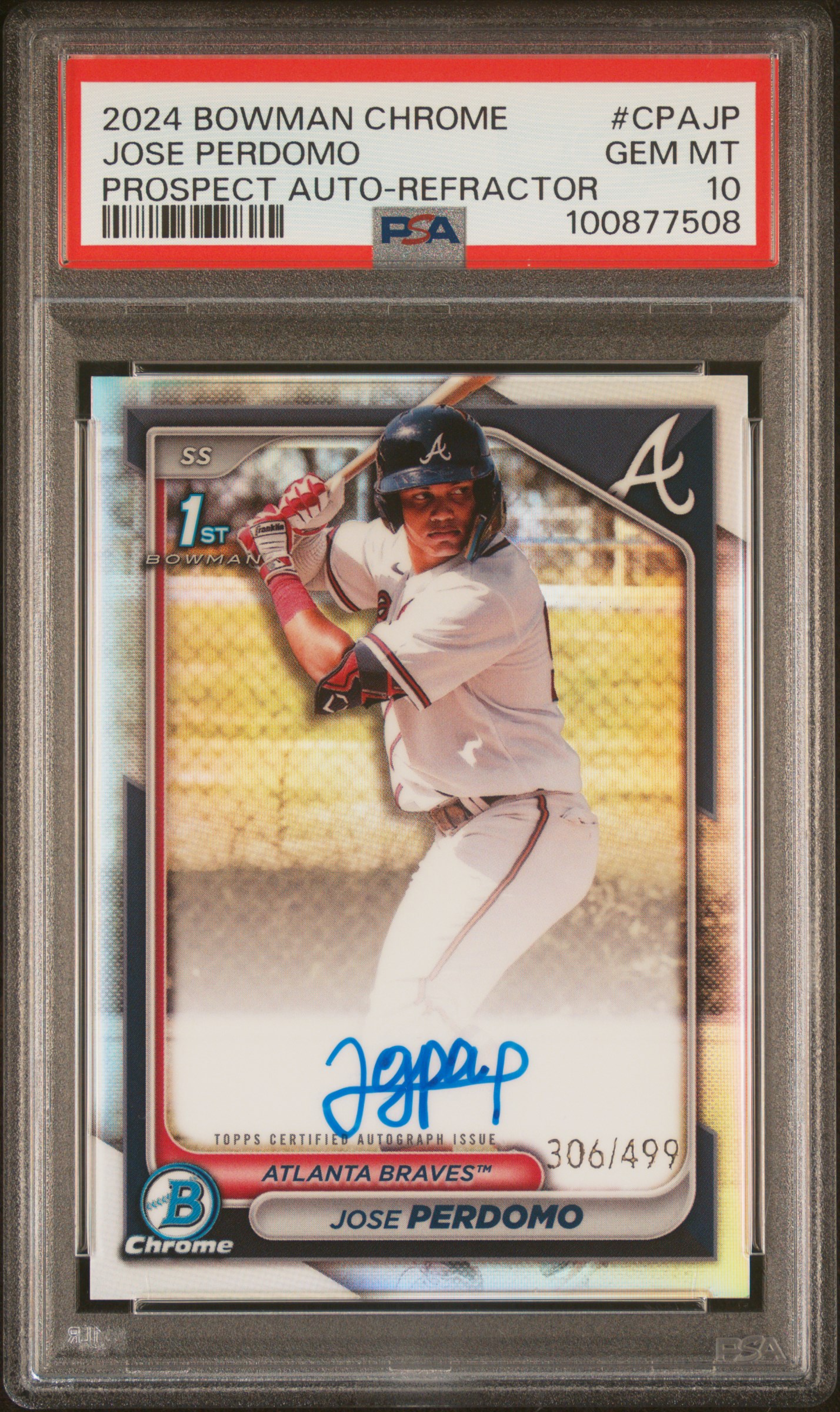 2024 Bowman Chrome Prospect Autographs Jose Perdomo #Cpajp (Prospect Auto-Refractor) Gem Mt 10 front