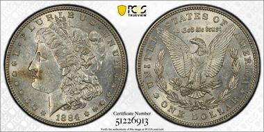 1884 $1 VAM 3 Large Dot AU55