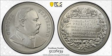 (2024-S) Medal Grover Cleveland "1893" Silver Matte Finish MS70