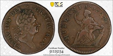 1722 1/2P Hibernia, Harp Right VF35BN
