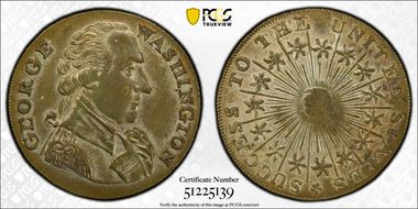 (1790s) AE Medal Washington-Success, Silvered Large, Reeded Edge MS62